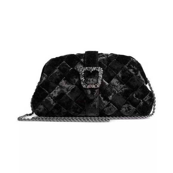 Sam Edelman Handbags - Sam Edelman Brit Frame Clutch Black Velvet Evening Bag Silver Buckle NWT
